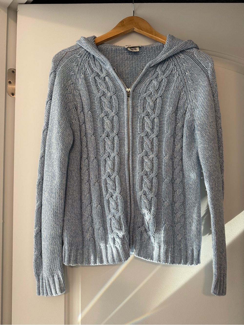 Faded Glory Light Blue Cable-Knit Zip Hoodie Cardigan